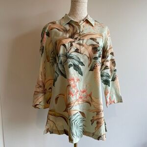Tommy Bahama Women's Silk Tropical Floral Button Down‎ Shirt Size M Green